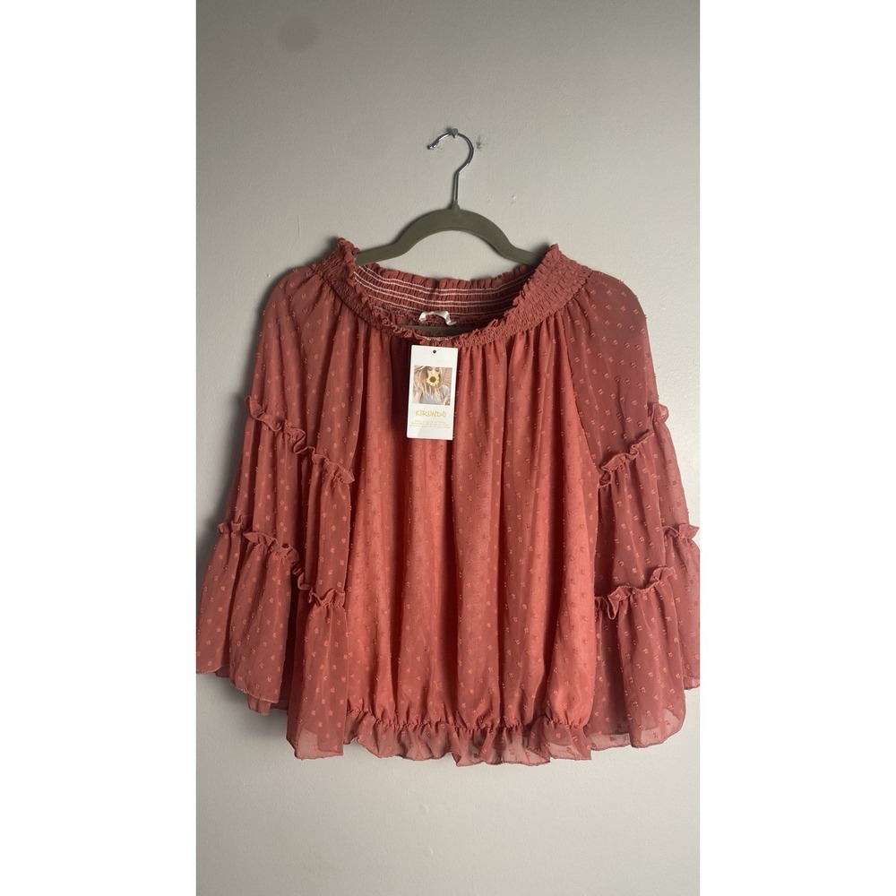 Women's BOHO Festival Sheer Top Flowy Off-Shoulder Cottagecore Polkadots‎ - NWT - Picture 3 of 9